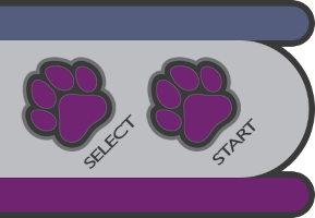 Two paw-shaped game controller buttons labeled 'SELECT' and 'START'